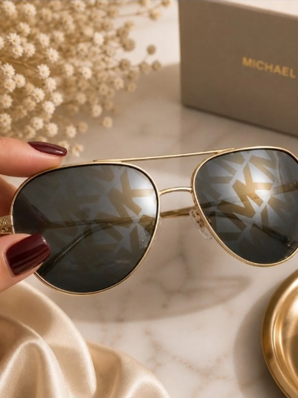 Unisex MICHAEL KORS Gold Aviator Sunglasses